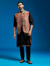 Men's Multicolor Crepe Printed Embroidered Sequinned Full Sleeves Nehru Jacket