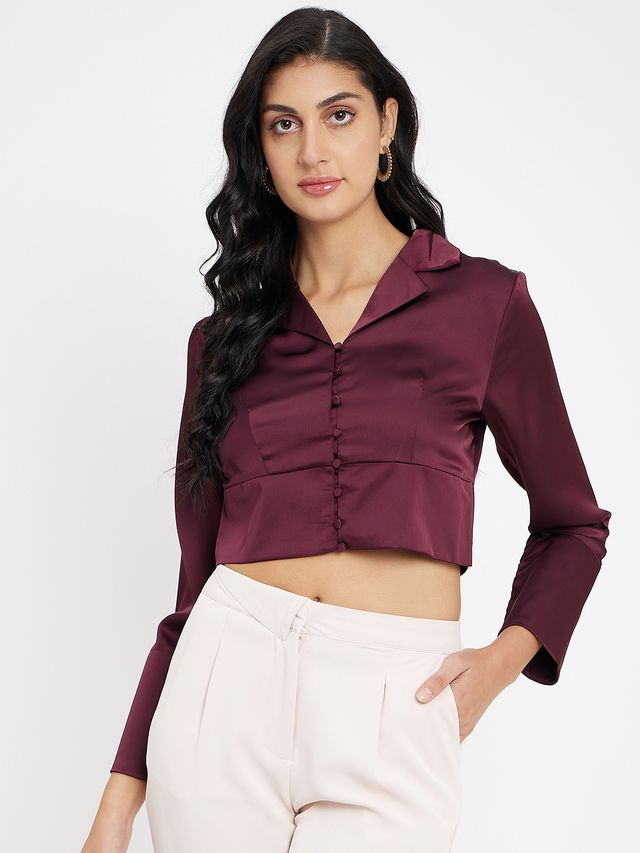 Women's Wine Solid Crop Top