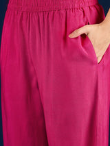 Women's Pink C-Cut Kurta with Zari Embroidery and Ankle-Length Palazzo