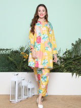 Women's Yellow Ethnic Three Quarter Sleeves Kurta Set