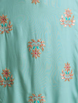 Women's Blue Solid Gota Patti & Resham Embroidered Straight Fit Kurta