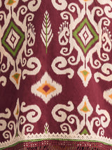 Women's Maroon Ethnic Ikat Printed Embroidered Straight Fit Kurta with Pant