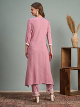 Women's Pink Chikankari Embroidered A-Line Paneled Kurta with Pant