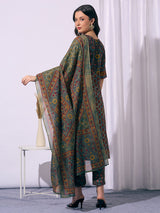 Women's Multicolor Ethnic Floral Printed A-Line Kurta with Pant and Dupatta