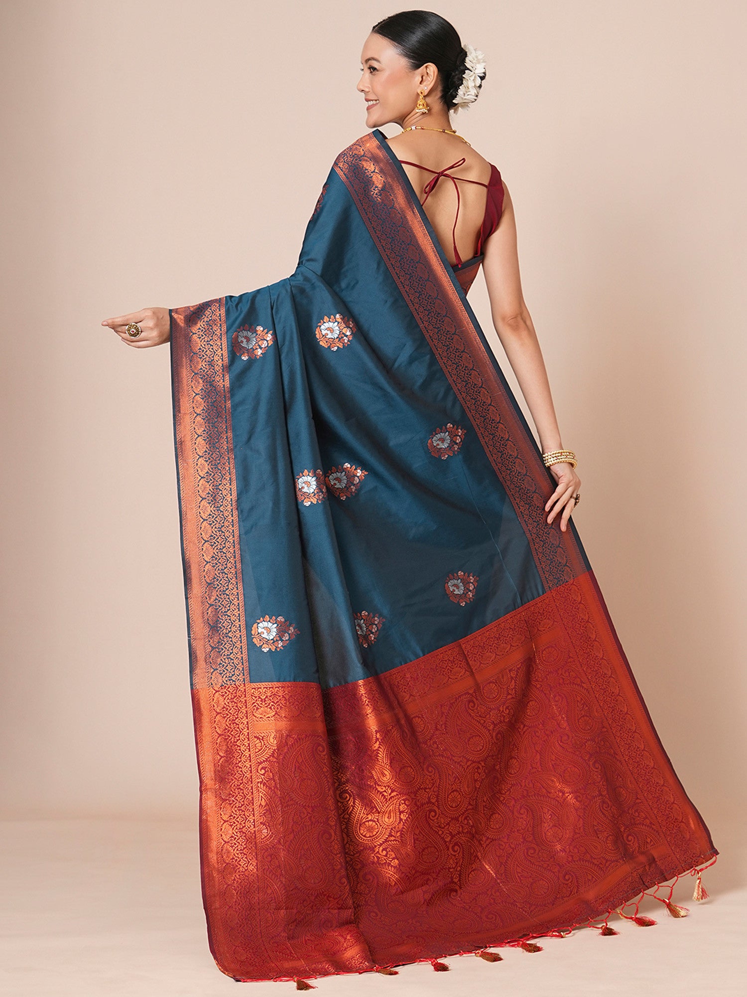Women's Silk Blend Blue Woven Design Designer Saree with Blouse Piece