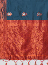 Women's Silk Blend Blue Woven Design Designer Saree with Blouse Piece