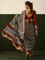 Women's Bhagalpuri Silk Black Printed Designer Saree With Blouse Piece
