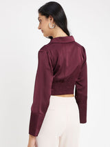 Women's Wine Solid Crop Top