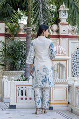 Women's Blue Work Regular Fit Embroidered Three Quarter Sleeves Co-Ord Sets