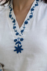 Women's Blue Work Regular Fit Embroidered Three Quarter Sleeves Co-Ord Sets