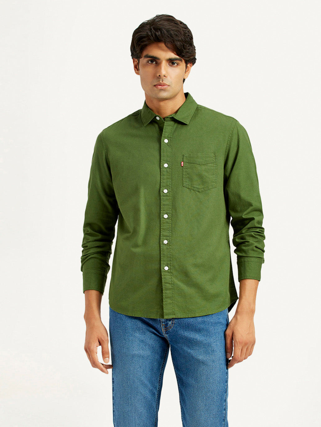 Mens Full Sleeves Green Slim Fit Shirt