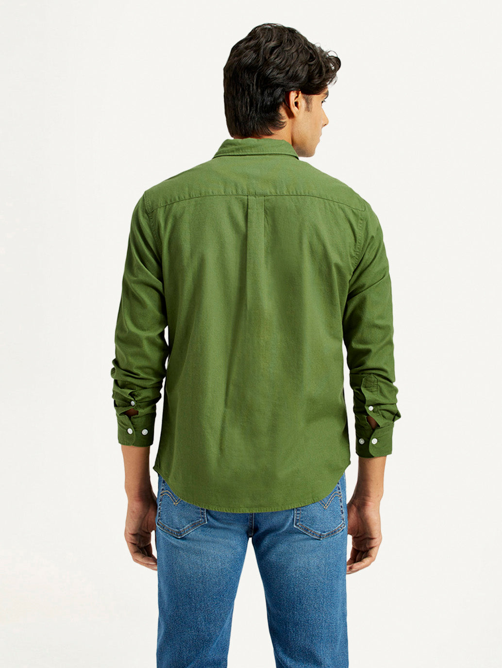 Mens Full Sleeves Green Slim Fit Shirt