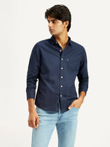 Mens Full Sleeves Navy Slim Fit Shirt