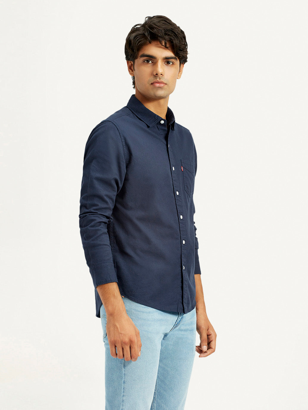 Mens Full Sleeves Navy Slim Fit Shirt