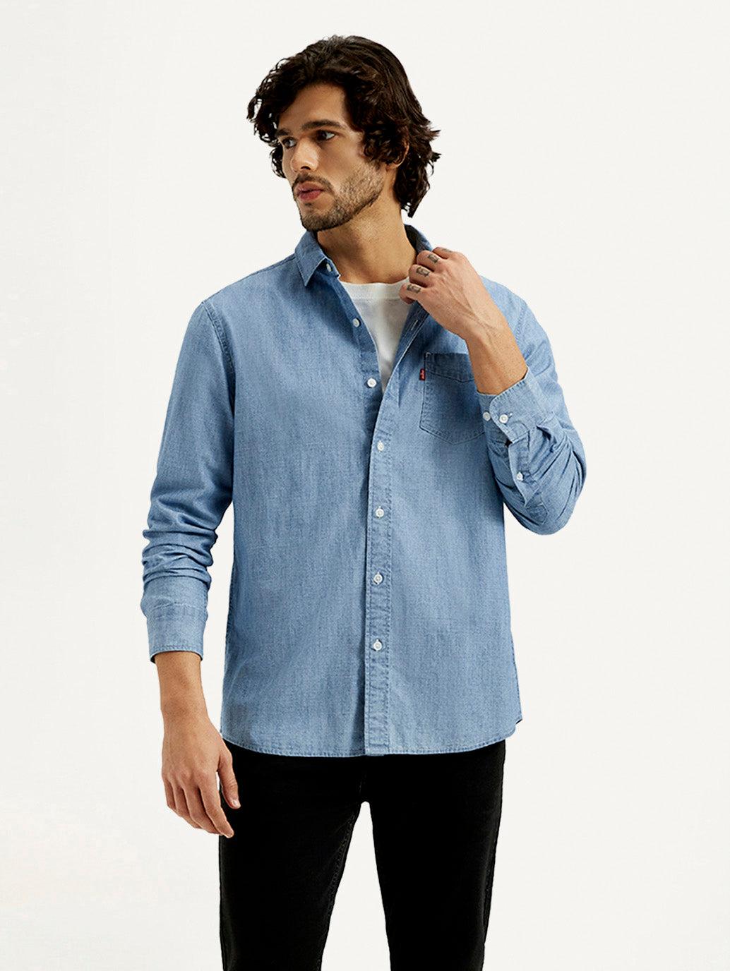 Mens Full Sleeves Blue Slim Fit Shirt
