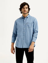 Mens Full Sleeves Blue Slim Fit Shirt