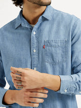 Mens Full Sleeves Blue Slim Fit Shirt