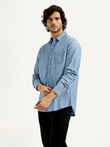 Mens Full Sleeves Blue Slim Fit Shirt