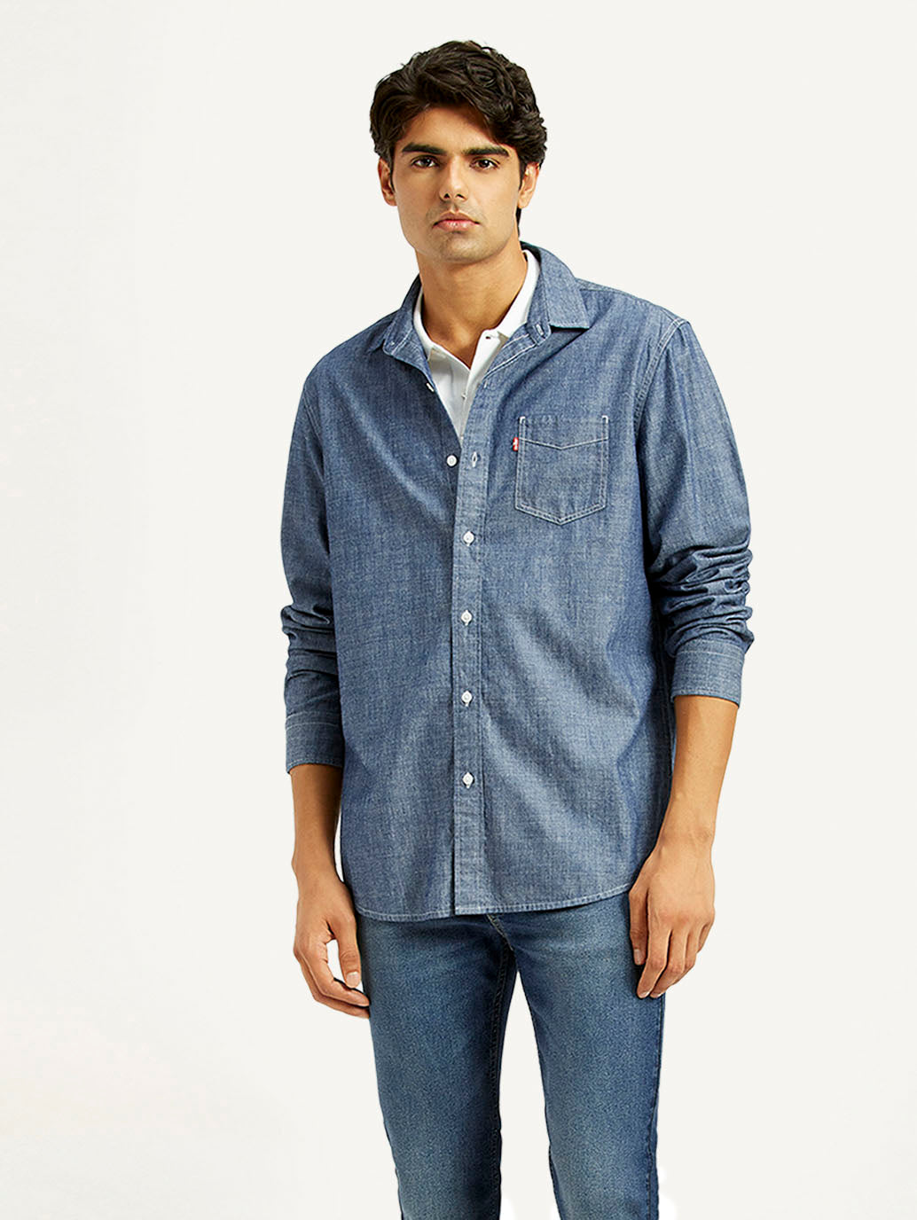 Mens Full Sleeves Blue Slim Fit Shirt