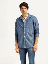 Mens Full Sleeves Blue Slim Fit Shirt