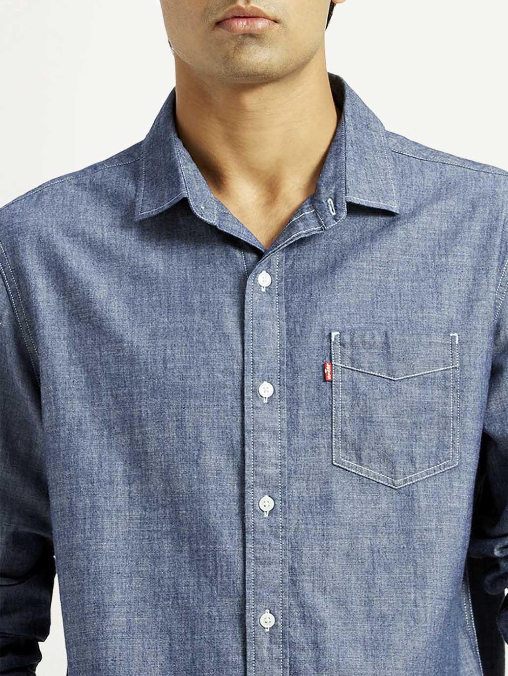 Mens Full Sleeves Blue Slim Fit Shirt