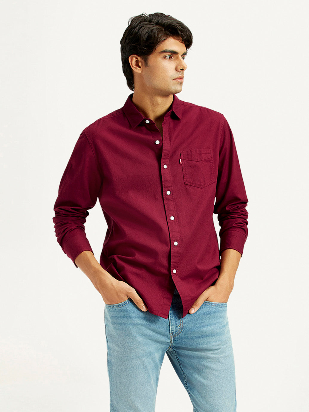Mens Full Sleeves Red Slim Fit Shirt