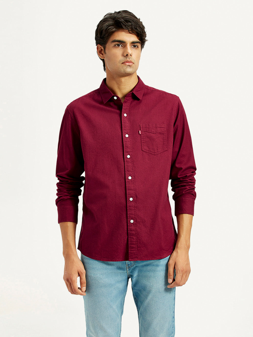 Mens Full Sleeves Red Slim Fit Shirt
