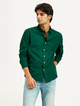 Mens Full Sleeves Green Slim Fit Shirt