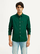 Mens Full Sleeves Green Slim Fit Shirt