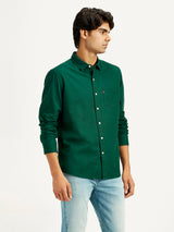 Mens Full Sleeves Green Slim Fit Shirt