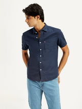 Mens Half Sleeves Navy Slim Fit Shirt