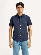 Mens Half Sleeves Navy Slim Fit Shirt