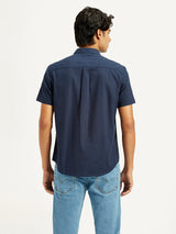 Mens Half Sleeves Navy Slim Fit Shirt