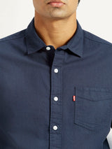 Mens Half Sleeves Navy Slim Fit Shirt