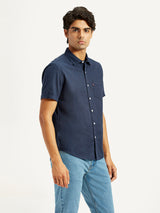 Mens Half Sleeves Navy Slim Fit Shirt