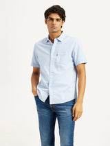Mens Half Sleeves Blue Slim Fit Shirt