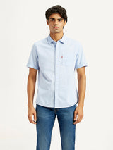 Mens Half Sleeves Blue Slim Fit Shirt