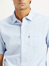 Mens Half Sleeves Blue Slim Fit Shirt