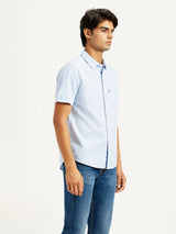 Mens Half Sleeves Blue Slim Fit Shirt