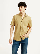 Mens Half Sleeves Yellow Slim Fit Shirt