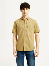 Mens Half Sleeves Yellow Slim Fit Shirt