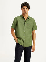 Mens Half Sleeves Green Regular Fit Shirt