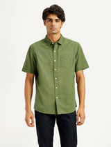 Mens Half Sleeves Green Regular Fit Shirt