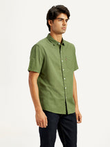 Mens Half Sleeves Green Regular Fit Shirt