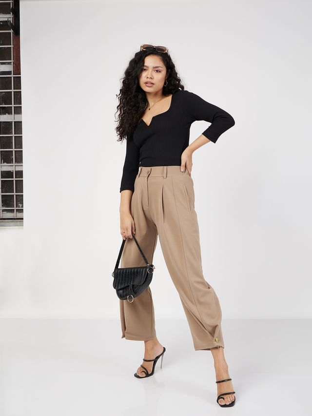 Women's Black Rib V-Neck Top