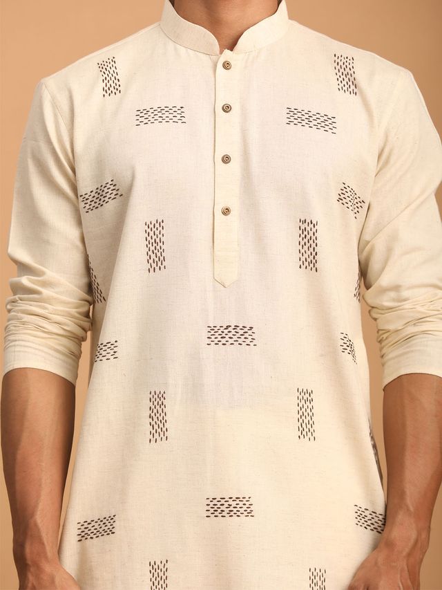 Men's Cream Festive Ethnic Full Sleeves Kurta