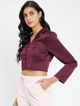 Women's Wine Solid Crop Top