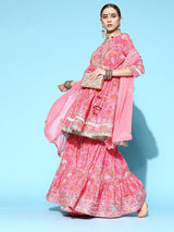 Women's Floral Pure Cotton Short Kurti with Sharara