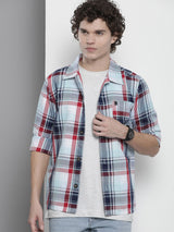 Men's Regular Fit Checkered Full Sleeves Cutaway Collar Casual Over Shirt