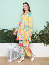 Women's Yellow Ethnic Three Quarter Sleeves Kurta Set